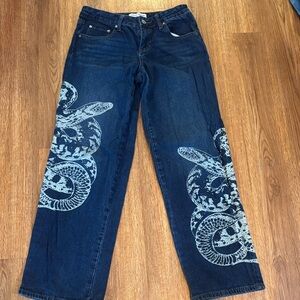 Ashley Mason Dark Blue Jeans with White Snake Print